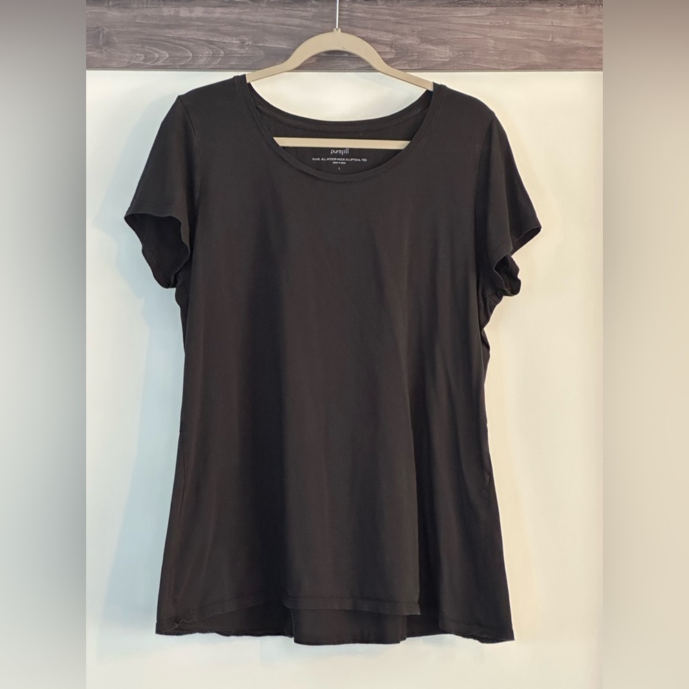 Pure Jill scoop neck elliptical tee, tunic,black, large, 100% cotton